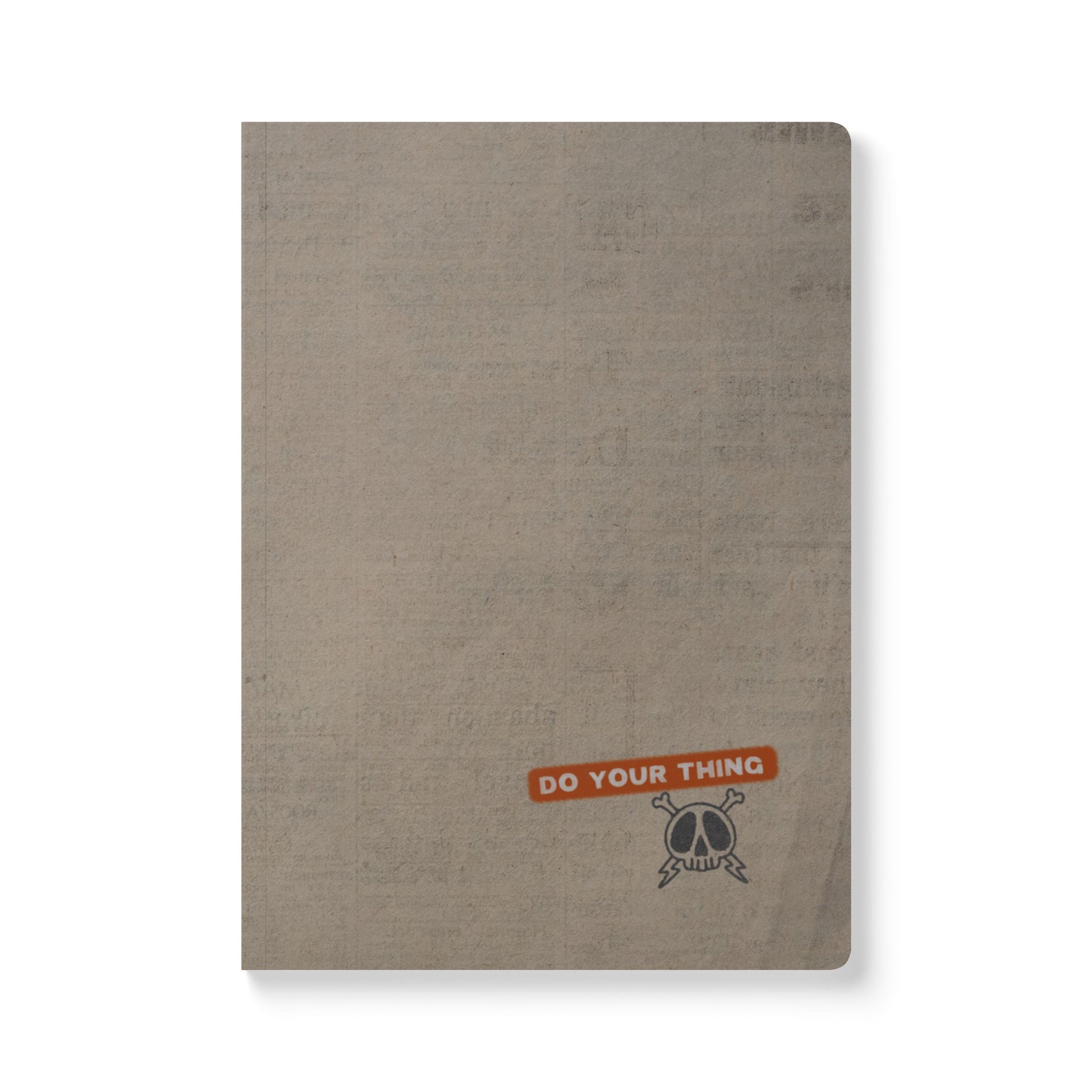 Brown notebook with 'Do Your Thing' slogan on a white background