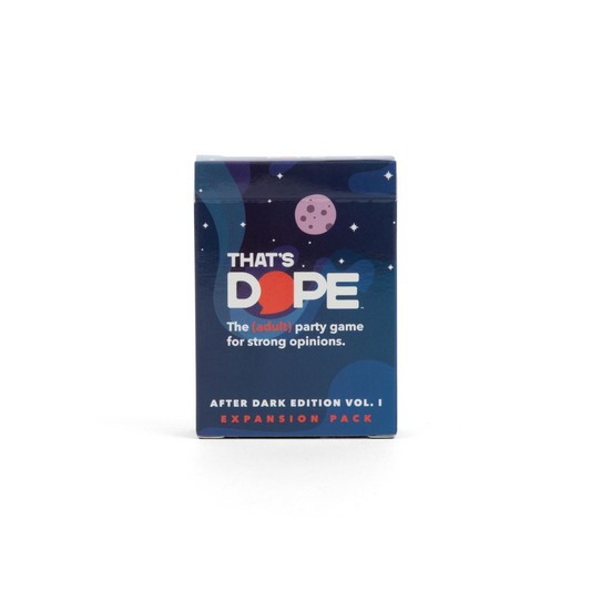 Box of 'That's Dope' party game "after dark edition" expansion pack on a white background