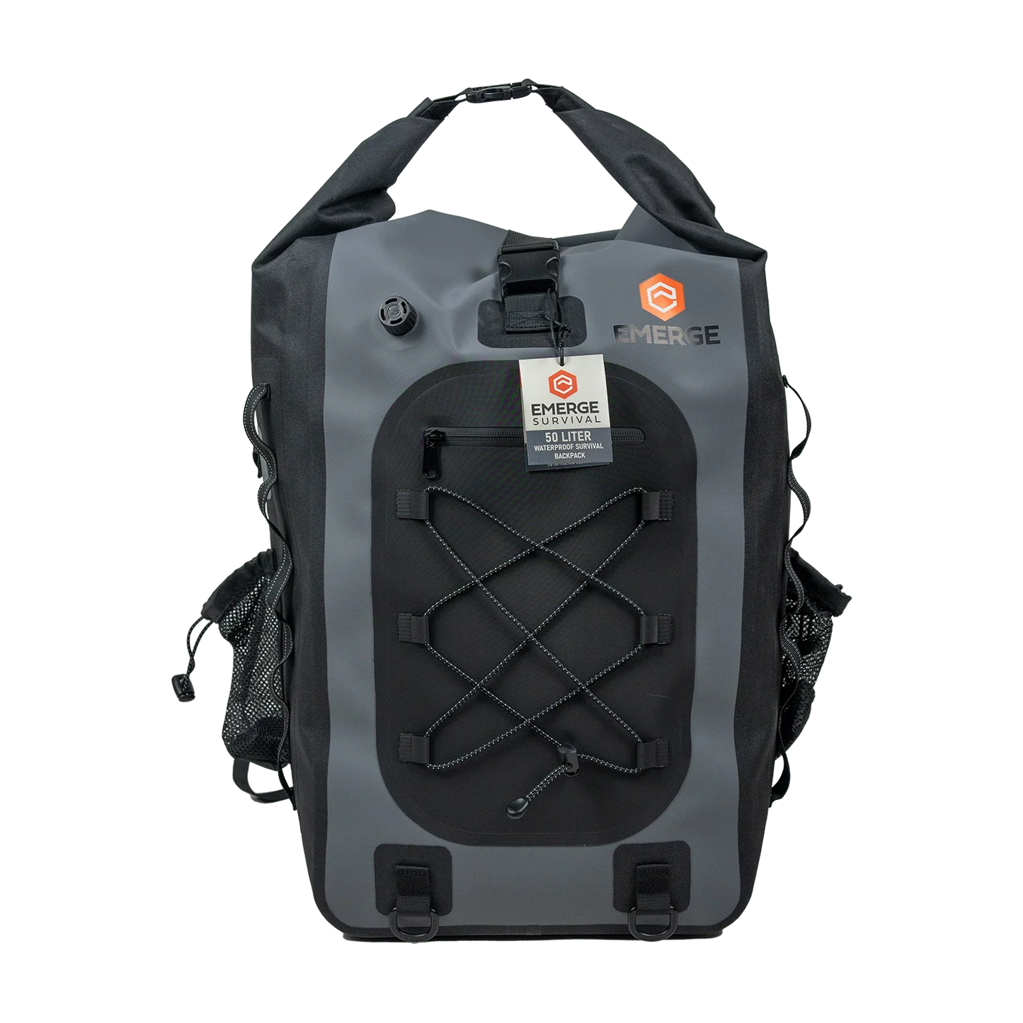 Gray backpack with black accents on a white background