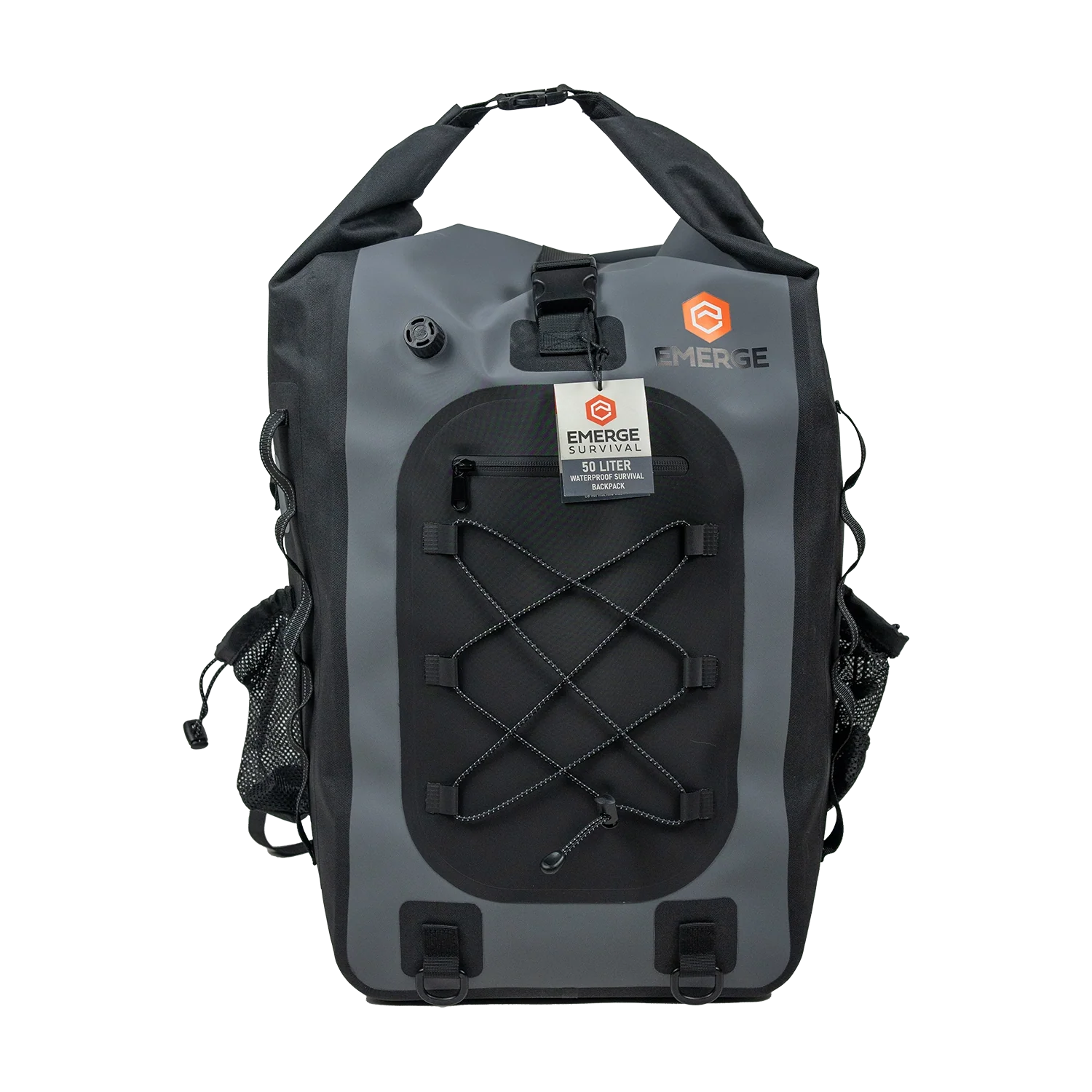 Gray backpack with black accents on a white background